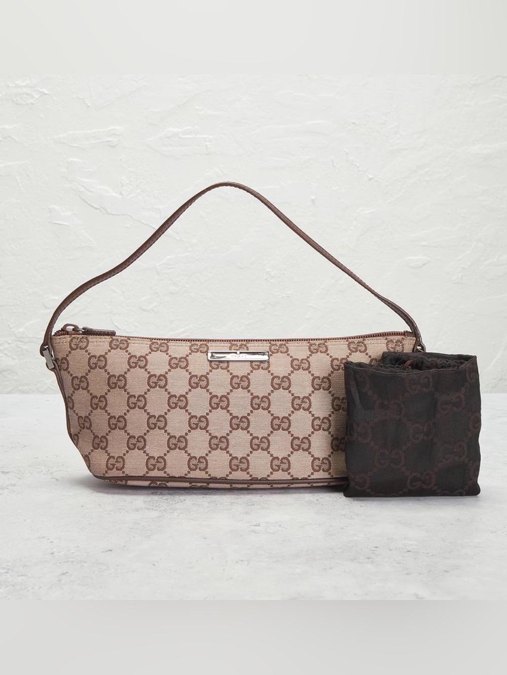 Gucci GG Canvas Boat Bag / Vintage / Pochette / Silver Hardware
